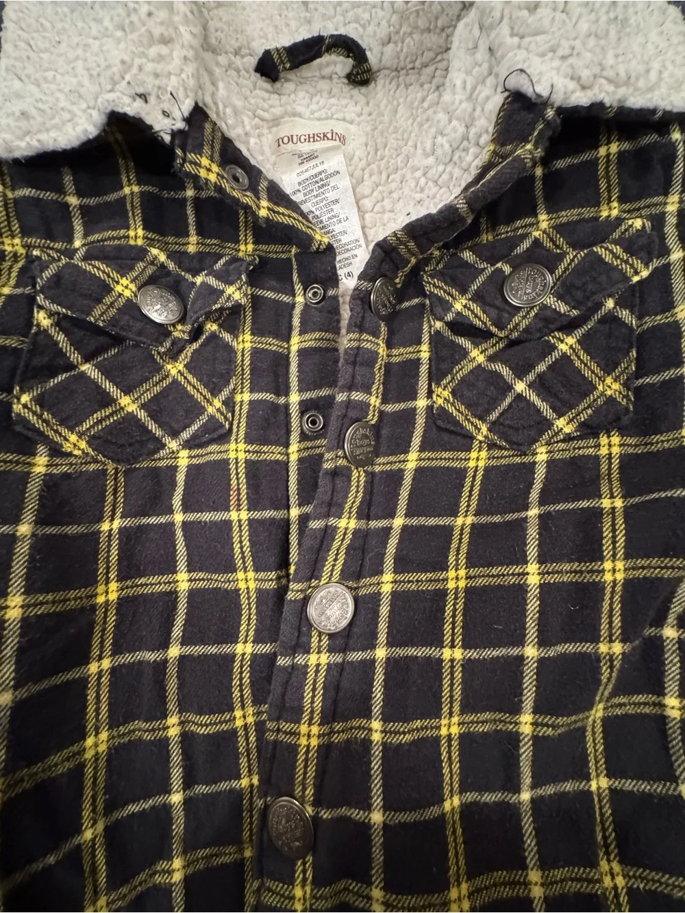 Toughskins Black & Yellow Plaid Sherpa-Lined Button-Front Shirt Jacket Size SC4